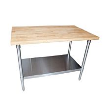 BK Resources MFTG-6030 30"D x 60"L Hard Maple Flat Top Table with (Undershelf)