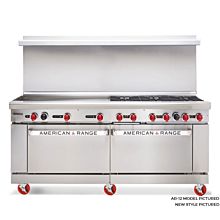American Range ARGF48G-4B, 72 inch Commercial Range with Green Flame Pilotless Ignition, 48 inch Griddle - New Style