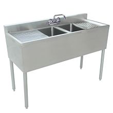 Prepline Stainless Steel 2 Bowl Underbar Hand Sink with Two Drainboards - 48" x 18"