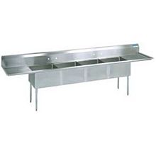 BK Resources BKS-4-1620-14-18T 100"x25” Four Compartment 18 Gauge Stainless Steel Sink