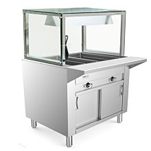 Prepline 32" Two Well Electric Hot Food Steam Table with Lighted Sneeze Guard and Enclosed Base - 120V