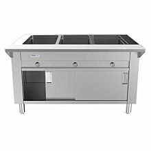 Prepline GSTC48-3SW 48" Three Pan Gas Hot Food Steam Table with Enclosed Base and Sliding Doors - Sealed Well