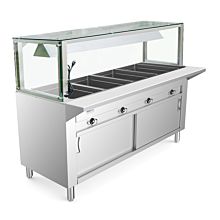 Prepline 60" Four Well Electric Hot Food Steam Table with Lighted Sneeze Guard and Enclosed Base - 208/240V, 3000W
