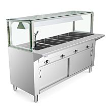 Prepline ESTC60-4OW-LT 60" Four Pan Open Well Electric Hot Food Steam Table with Lighted Sneeze Guard and Enclosed Base - 208/240V, 3000W