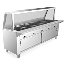 Prepline 74" Five Pan sealed Well Electric Hot Food Steam Table with Sneeze Guard and Enclosed Base - 208/240V, 3750W