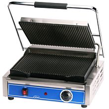 Globe GPG1410 Grooved Iron Top and Bottom Panini Sandwich Grill - 120V