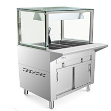 Prepline 32" Two Well Gas Hot Food Steam Table with Lighted Sneeze Guard and Sliding Doors