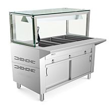 Prepline GSTC48-3SW-LT 48" Four Pan Gas Hot Food Steam Table with Lighted Sneeze Guard and Sliding Doors - Sealed Well