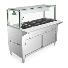 Prepline 60" Four Well Gas Hot Food Steam Table with Lighted Sneeze Guard and Sliding Doors