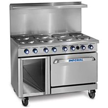Imperial IR-8-E-XB Pro Series 48" Electric 8 Round Elements Restaurant Range with Standard Oven & Open Cabinet Base - 208V