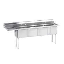 123" 4 Compartment Sink with 24" x 24" Bowls & Left Drainboard