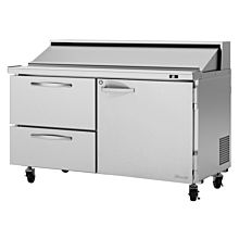 Turbo Air PST-60-D2R-N Pro Series 60" Right-Hinged Door & 2 Left Drawer Sandwich/Salad Prep Table with 16-Pan Top - 16 Cu. Ft.