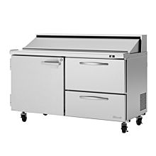 Turbo Air PST-60-D2L-N Pro Series 60" Left-Hinged Door & 2 Right Drawer Sandwich/Salad Prep Table with 16-Pan Top - 16 Cu. Ft.