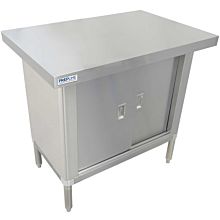 Prepline PTC-2436 24"D x 36"L Stainless Steel Enclosed Base Worktable with Sliding Doors and Adjustable Shelf - 18 GA, 430 S/S