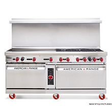 American Range Green Flame, 60 in Commercial Restaurant Range with 24 in Griddle and One 26 Inch Oven and One 20 Inch Oven with Pilotless Ignition
