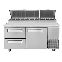 Turbo Air TPR-67SD-D2-N 67" Super Deluxe Series Refrigerated Pizza Prep Table, 2 Drawer, 1 Door - (9) x 1/6 Pans