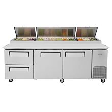 Turbo Air TPR-93SD-D2-N 93" Super Deluxe Series Refrigerated Pizza Prep Table, 2 Drawer, 2 Door - (12) x 1/6 Pans