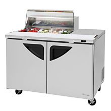 Turbo Air TST-48SD-08S-N-CL Super Deluxe Series 48" Clear Lid Two Solid Door Sandwich/Salad Prep Table & Work Station w/ 8-Pan Top - 15 Cu. Ft.