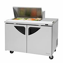 Turbo Air TST-48SD-08S-N Super Deluxe Series 48" Solid Door Sandwich/Salad Prep Table + Right-Side Work Station w/ 8-Pan Top - 15 Cu. Ft.