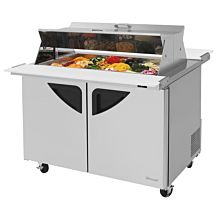 Turbo Air TST-48SD-18-N-DS Super Deluxe Series 48" Dual Sided Two Door Mega Top Prep Table w/ 18-Pan Top - 15 Cu. Ft.