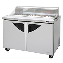 Turbo Air TST-48SD-N-CL Super Deluxe Series 48" Clear Lid Two Solid Door Sandwich/Salad Prep Table w/ 12-Pan Top - 12 Cu. Ft. 
