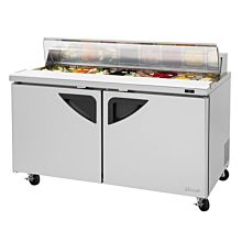 Turbo Air TST-60SD-N-CL Super Deluxe Series 60" Clear Lid Two Solid Door Sandwich/Salad Prep Table w/ 16-Pan Top -  16 Cu. Ft.