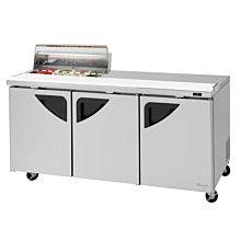 Turbo Air TST-72SD-08S-N-CL Super Deluxe Series 72" Clear Lid Three Solid Door Sandwich/Salad Prep Table & Work Station w/ 8-Pan Top - 23 Cu. Ft.