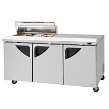 Turbo Air TST-72SD-10S-N-CL Super Deluxe Series 72" Clear Lid Three Solid Door Sandwich/Salad Prep Table & Work Station w/ 10-Pan Top - 23 Cu. Ft.