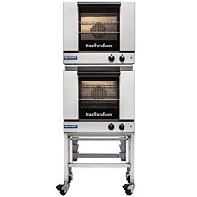 Moffat Turbofan E23M3/2C 24" Electric 6 Half Size Pan Manual Control Double Deck Convection Oven with Stacking Kit, Pan Slides, Caster Base Stand
