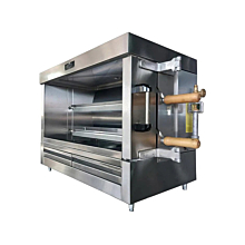 Ampto FRG2VE 46" Stainless Steel 2 Skewers Liquid Propane Gas Chicken Rotisserie with Sliding Glass Doors