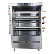 Ampto FRG4VE 46" Stainless Steel 4 Skewers Liquid Propane Gas Chicken Rotisserie with Sliding Glass Doors