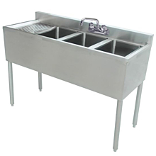 Prepline Stainless Steel 3 Bowl Underbar Hand Sink with Left Drainboard - 48" x 18"