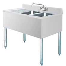 Prepline Stainless Steel 2 Bowl Underbar Hand Sink with Left Drainboard- 36" x 18"