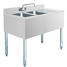 Prepline Stainless Steel 2 Bowl Underbar Hand Sink with Right Drainboard- 36" x 18"