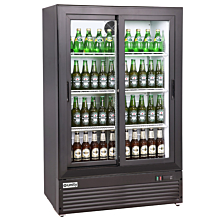 Unity BLU-36SB 36" Narrow Low Profile Two Sliding Glass Door Merchandiser Refrigerator with LED Lighting, Black