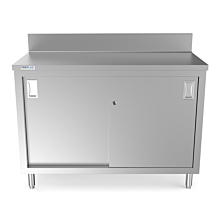 Prepline 30"D x 48"L  Stainless Steel Enclosed Base Work Table with Sliding Doors and 5" Backsplash