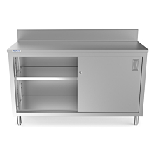 Prepline 24"D x 60"L  Stainless Steel Enclosed Base Work Table with Sliding Doors and 5" Backsplash
