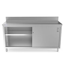 Prepline 30"D x 72"L  Stainless Steel Enclosed Base Work Table with Sliding Doors and 5" Backsplash