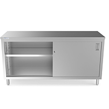Prepline PC-3072 30"D x 72"L  Stainless Steel Enclosed Base Work Table with Sliding Doors and Adjustable Shelf