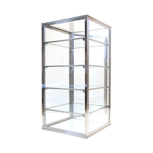 Custom Glass 12"L x 12"D x 20"H, 4 Shelves, Upright Countertop Straight Glass Food Display Case, Dry