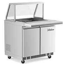 Coldline CBT36-SG 36" Refrigerated Employee Service Salad Bar with Cutting Board and Angled Sneeze Guard