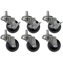 Coldline 2.5" Swivel Steam Casters, 3 with Side Brake (Set of 6)