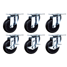 Coldline CFC-3-SB 3" Swivel Plate Casters, 2 with Side Brake (Set of 6)
