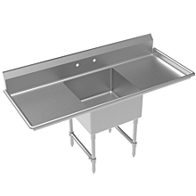 Krowne 72" 18-Gauge Stainless Steel One Compartment Commercial Sink with 2 Drainboards - 24" x 24" Bowl
