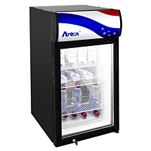 Atosa CTD-3S 18" Refrigerated Countertop Glass Door Display Merchandiser with Signage Top - 2.4 Cu. Ft.