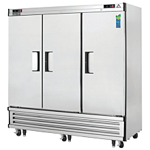 Everest EBRF3 75" Three Section Solid Swing Door Bottom Mounted Upright Reach-In Dual Temperature Refrigerator/Freezer Combo, 68 Cu. Ft.