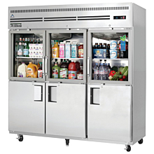 Everest EGSH6 75" Three Section Glass and Solid Swing Half-Door Top Mounted Upright Reach-In Refrigerator, 71 Cu. Ft.