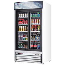 Everest EMGR33 39" White Two Section Sliding Glass Door Bottom Mounted Merchandisers Refrigerator, 33 Cu. Ft.