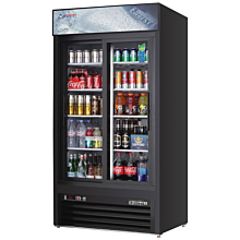 Everest EMGR33B 39" Black Two Section Sliding Glass Door Bottom Mounted Merchandisers Refrigerator, 33 Cu. Ft.
