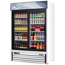 Everest EMGR48 53" White Two Section Sliding Glass Door Bottom Mounted Merchandisers Refrigerator, 48 Cu. Ft.